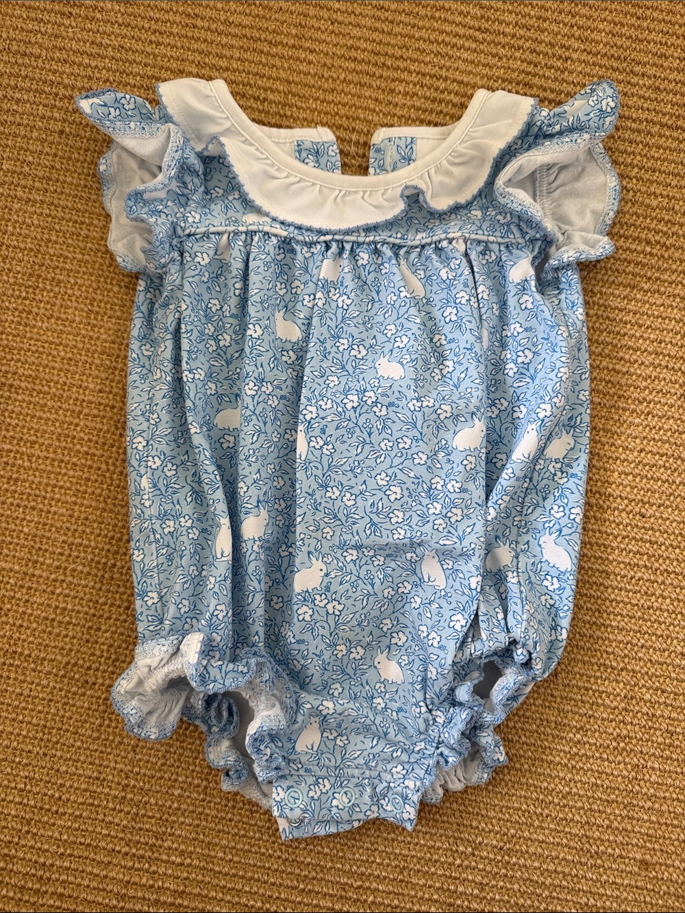 Blue Floral Bunny Print Baby One-Piece